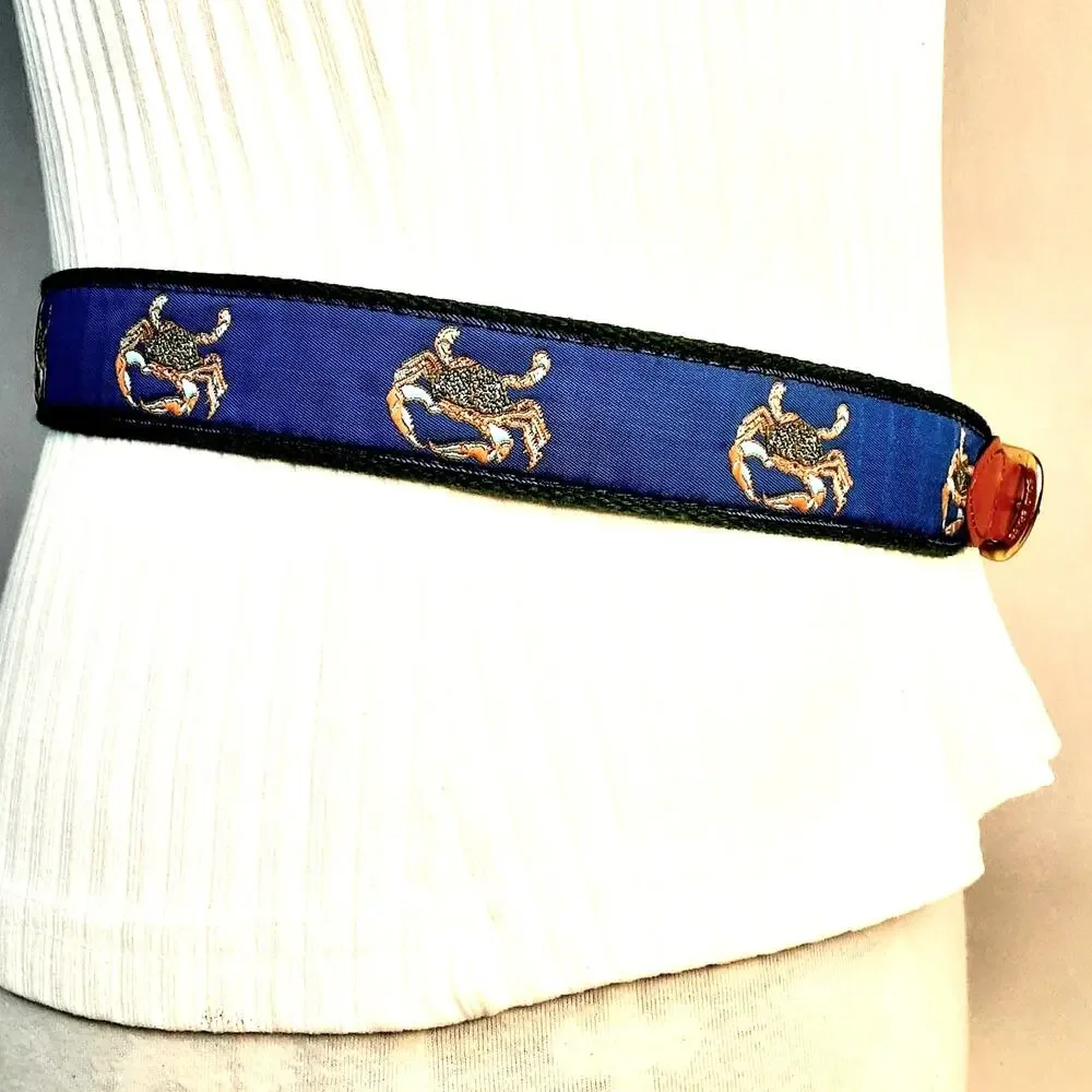 💎Leather Man Ltd TopGrain Leather Ends Blue Embroidered Crab Fabric Green Canvas